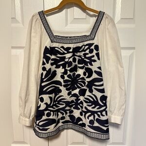 Maeve by Anthropologie Elegant White and Black Embroidered Top